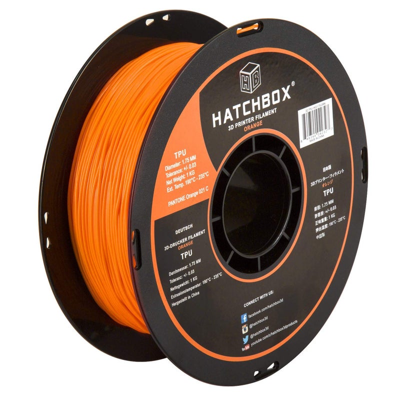 HATCHBOX 1.75mm Orange TPU 3D Printer Filament Shore 95A, 1 KG Spool, Dimensional Accuracy +/- 0.03 mm, 3D Printing Filament - Image 1